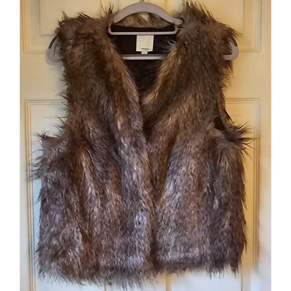 Halogen Faux Fur Vest Brown Mix Lined Size Medium - Flawed - Picture 1 of 10